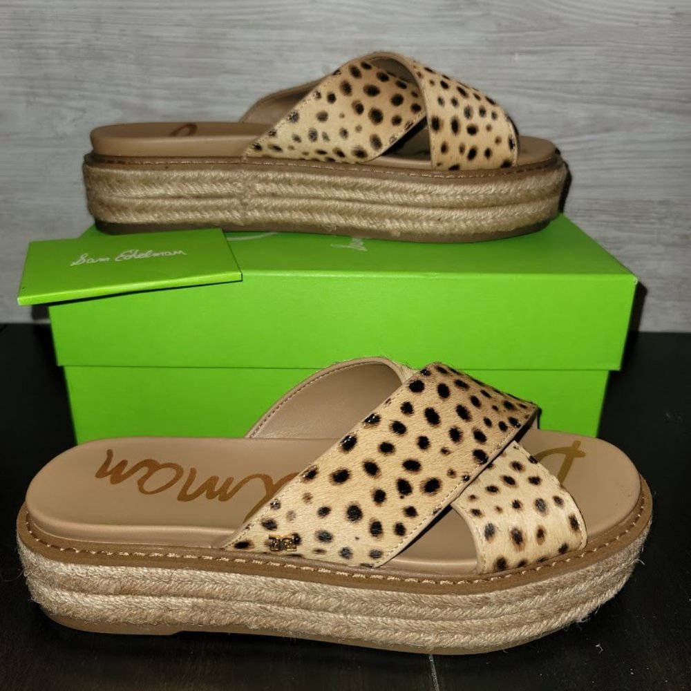 Sam Edelman Leopard Print Espadrille Platform Slide Sandals - Tan/Black - Picture 12 of 13